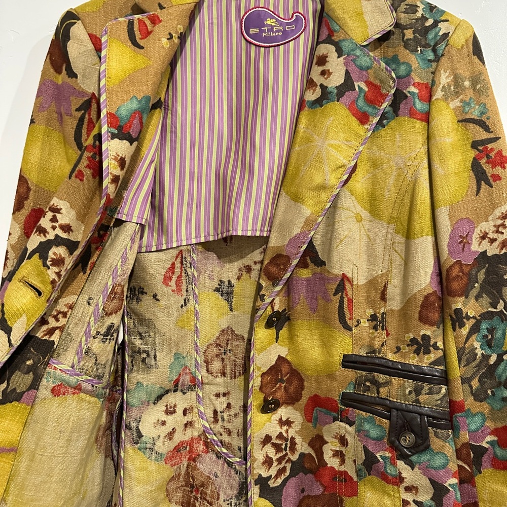 Etro Milano Vintage Linen Floral Blazer Size 44 - Picture 8 of 11